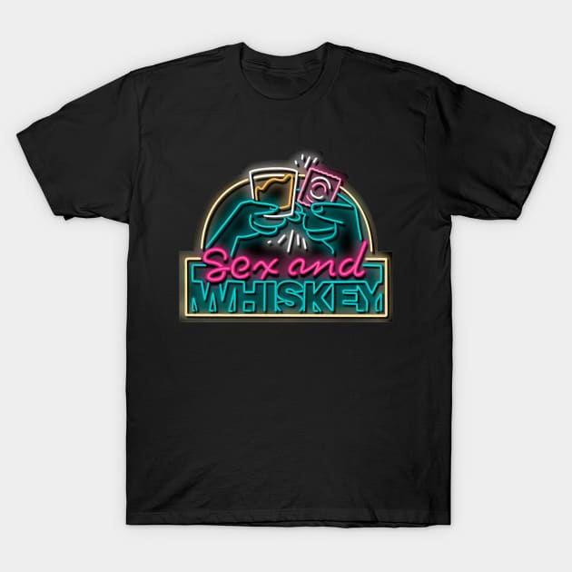 Sex & Whiskey Podcast Logo (Neon) T-Shirt by GateCrashers